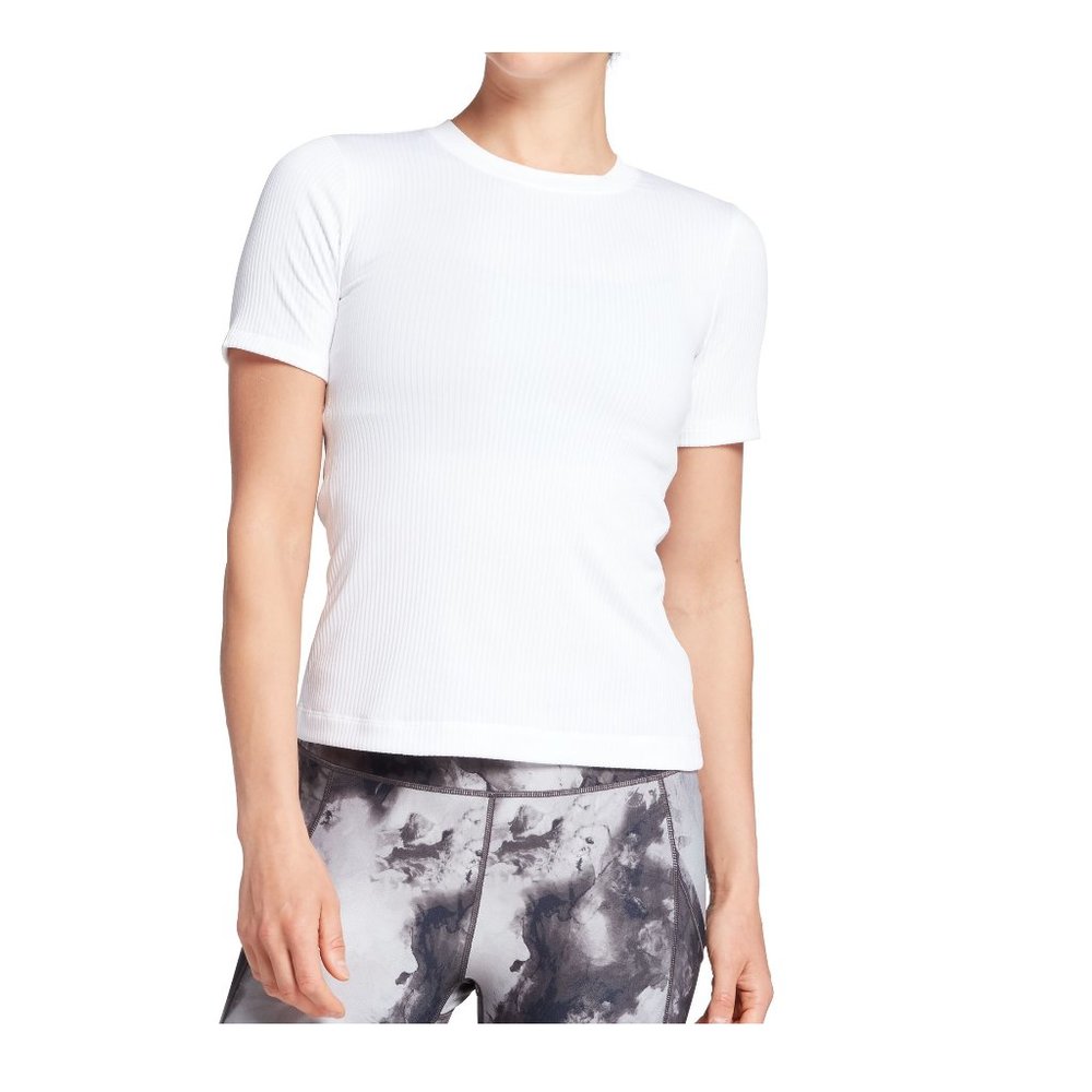 SOILED CALIA Women's Utility Shirt Rib Crewneck T-Shirt White Size L $40 O307